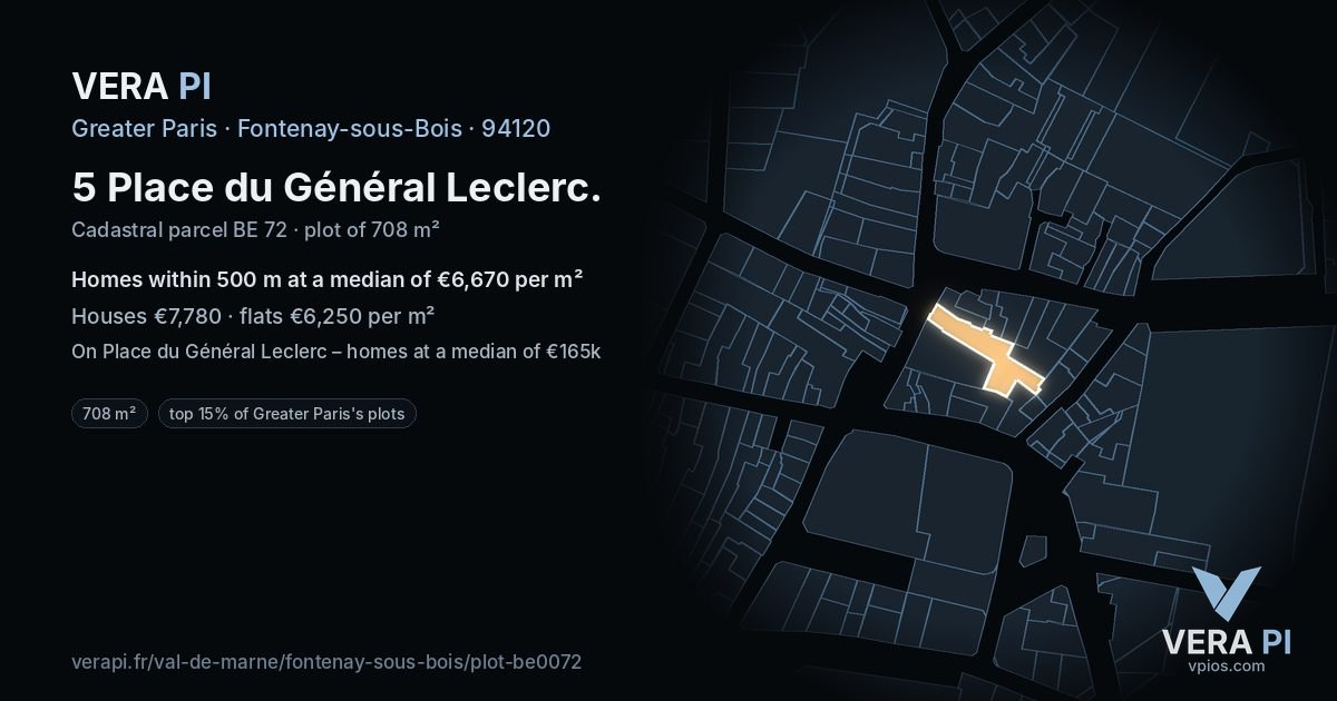 5 Place du Général Leclerc, Fontenay-sous-Bois at night – the plot lit, the parcels around coloured by the prices near them