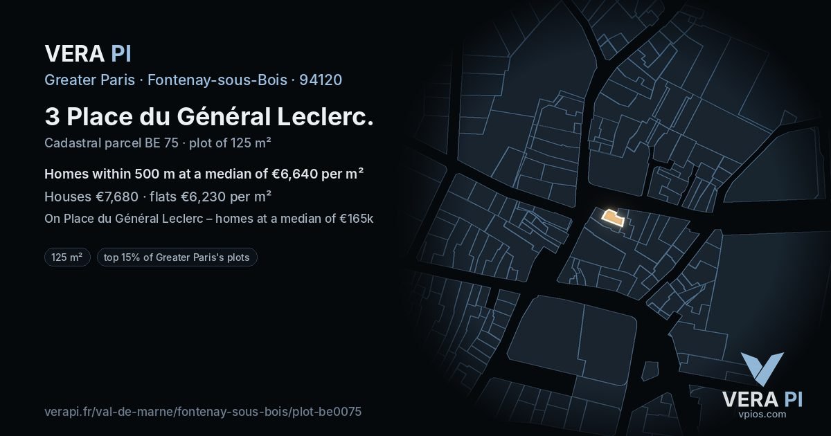 3 Place du Général Leclerc, Fontenay-sous-Bois at night – the plot lit, the parcels around coloured by the prices near them