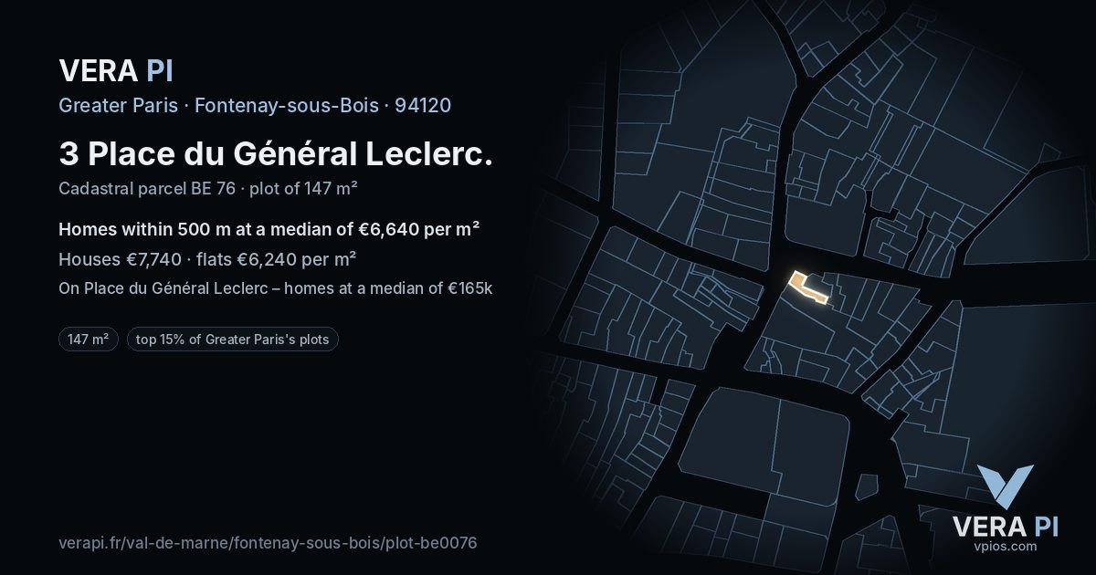 3 Place du Général Leclerc, Fontenay-sous-Bois at night – the plot lit, the parcels around coloured by the prices near them