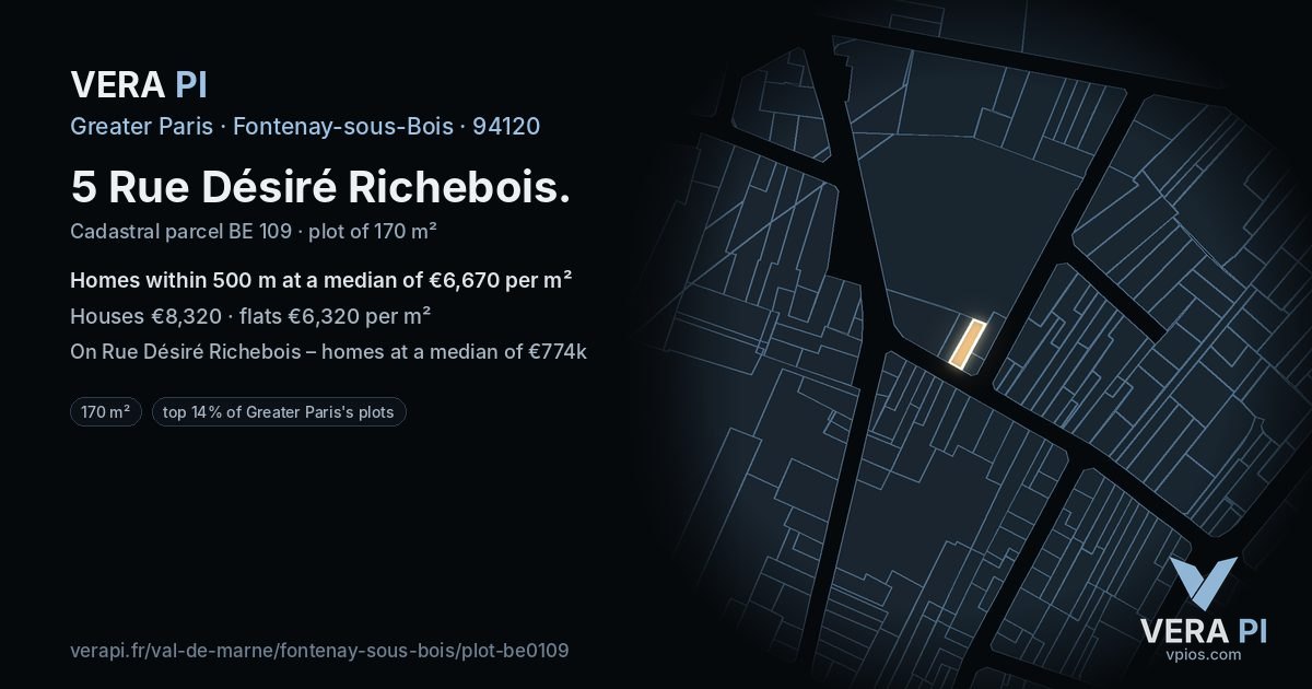 5 Rue Désiré Richebois, Fontenay-sous-Bois at night – the plot lit, the parcels around coloured by the prices near them