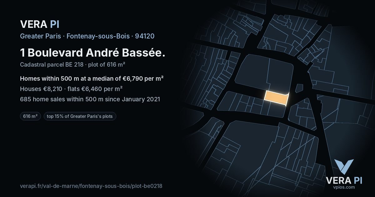 1 Boulevard André Bassée, Fontenay-sous-Bois at night – the plot lit, the parcels around coloured by the prices near them