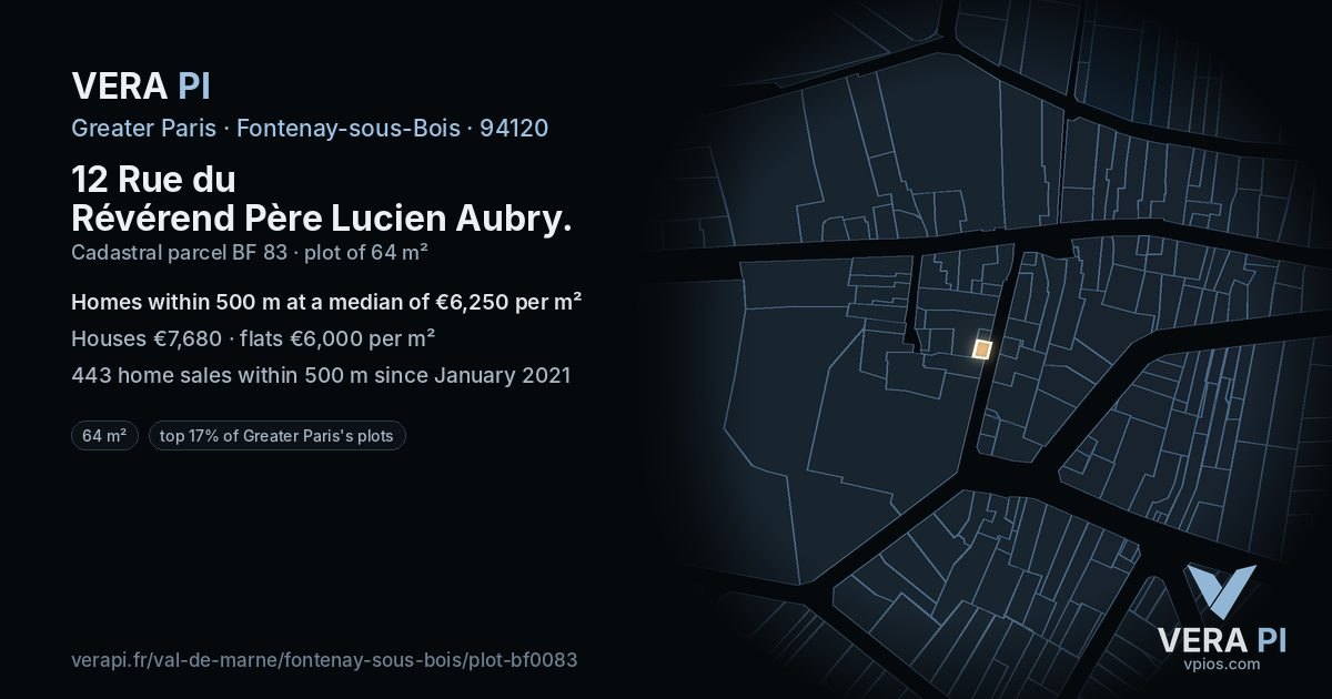 12 Rue du Révérend Père Lucien Aubry, Fontenay-sous-Bois at night – the plot lit, the parcels around coloured by the prices near them