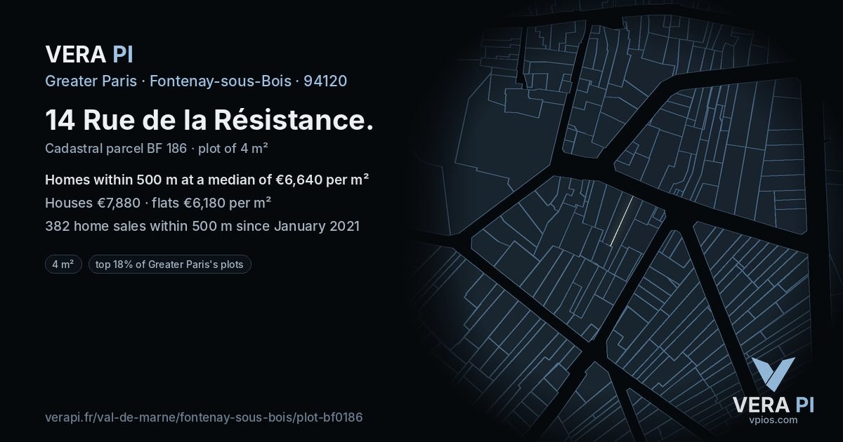 14 Rue de la Résistance, Fontenay-sous-Bois at night – the plot lit, the parcels around coloured by the prices near them