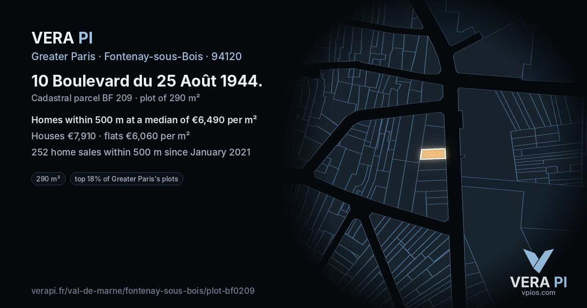 10 Boulevard du 25 Août 1944, Fontenay-sous-Bois at night – the plot lit, the parcels around coloured by the prices near them