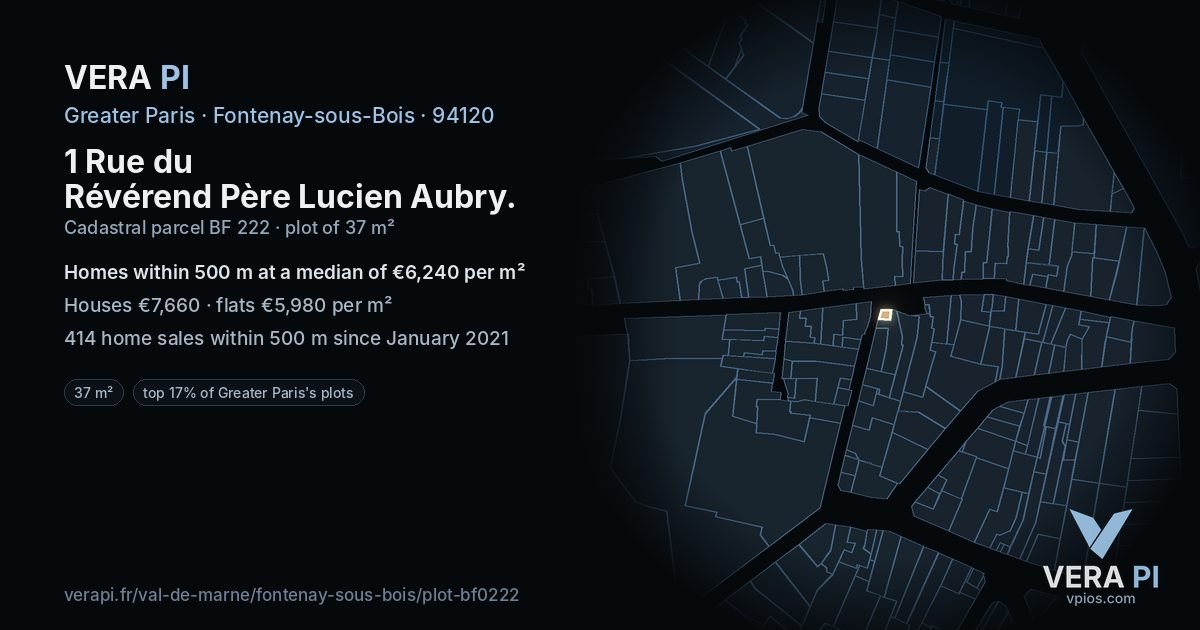 1 Rue du Révérend Père Lucien Aubry, Fontenay-sous-Bois at night – the plot lit, the parcels around coloured by the prices near them