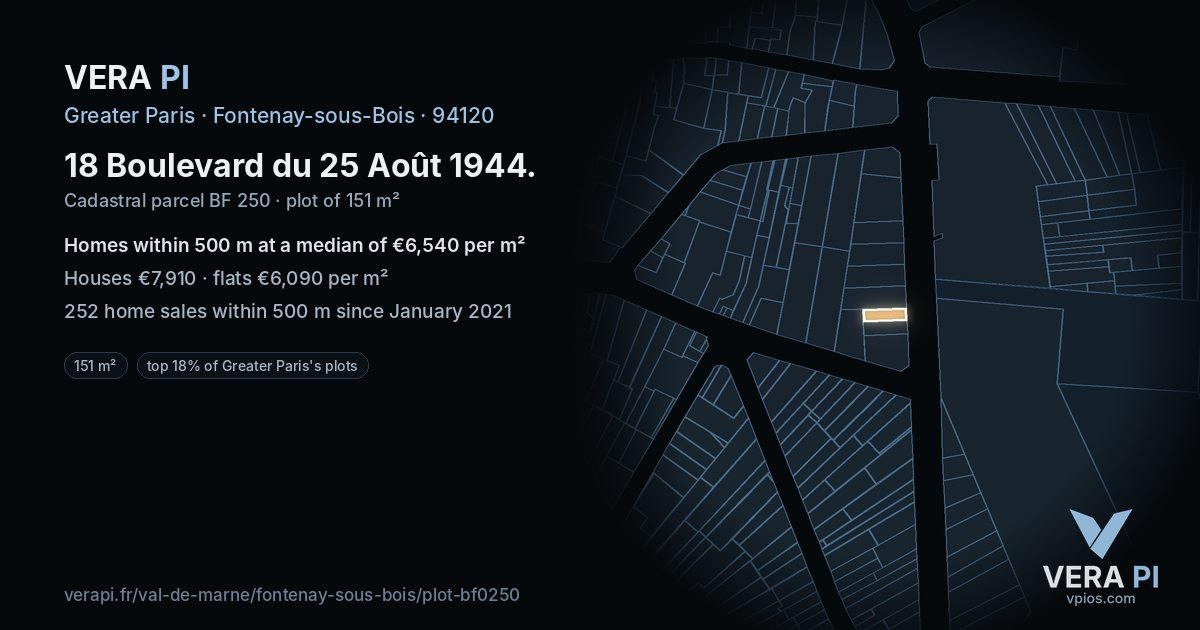 18 Boulevard du 25 Août 1944, Fontenay-sous-Bois at night – the plot lit, the parcels around coloured by the prices near them