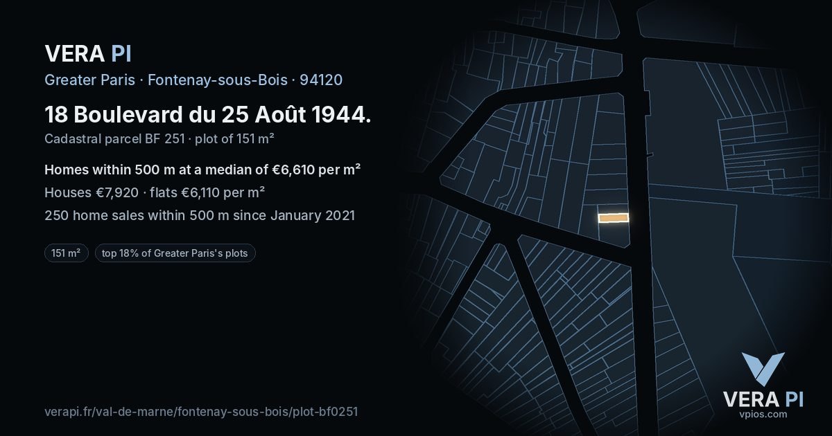 18 Boulevard du 25 Août 1944, Fontenay-sous-Bois at night – the plot lit, the parcels around coloured by the prices near them