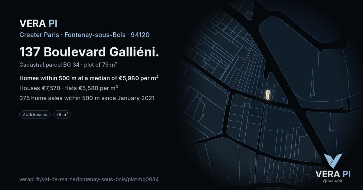 137 Boulevard Galliéni, Fontenay-sous-Bois at night – the plot lit, the parcels around coloured by the prices near them