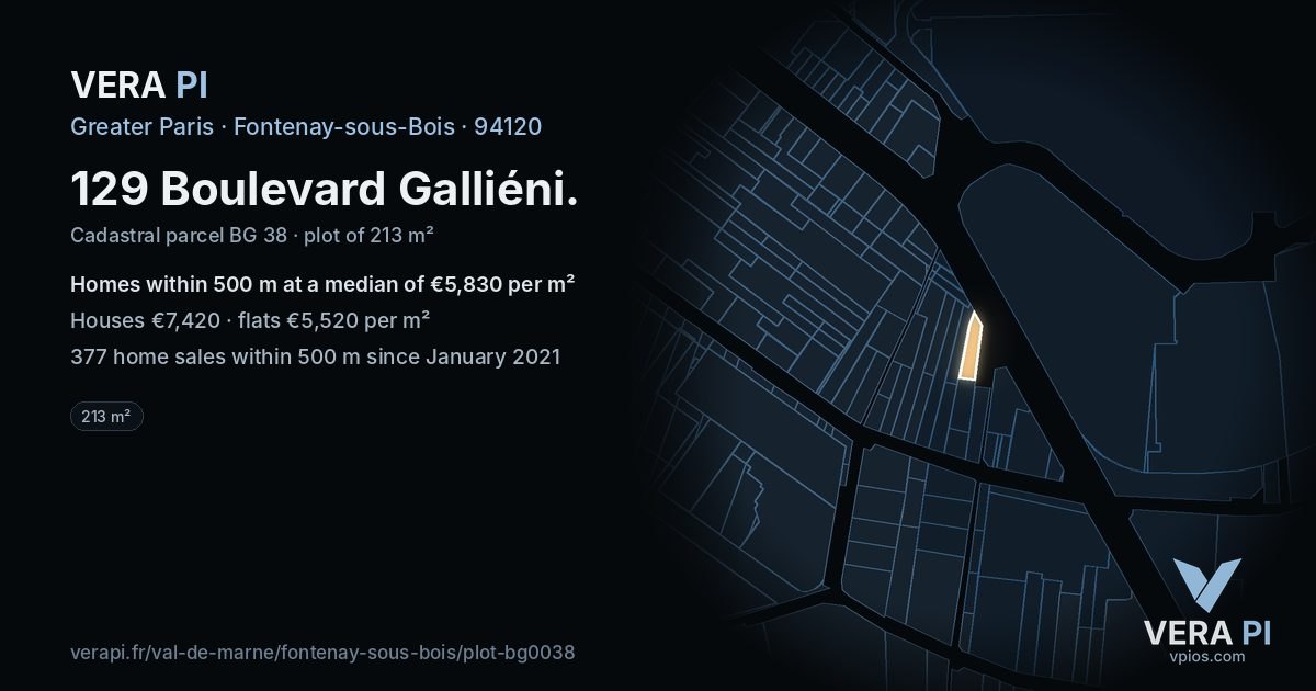 129 Boulevard Galliéni, Fontenay-sous-Bois at night – the plot lit, the parcels around coloured by the prices near them