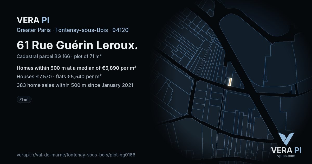 61 Rue Guérin Leroux, Fontenay-sous-Bois at night – the plot lit, the parcels around coloured by the prices near them