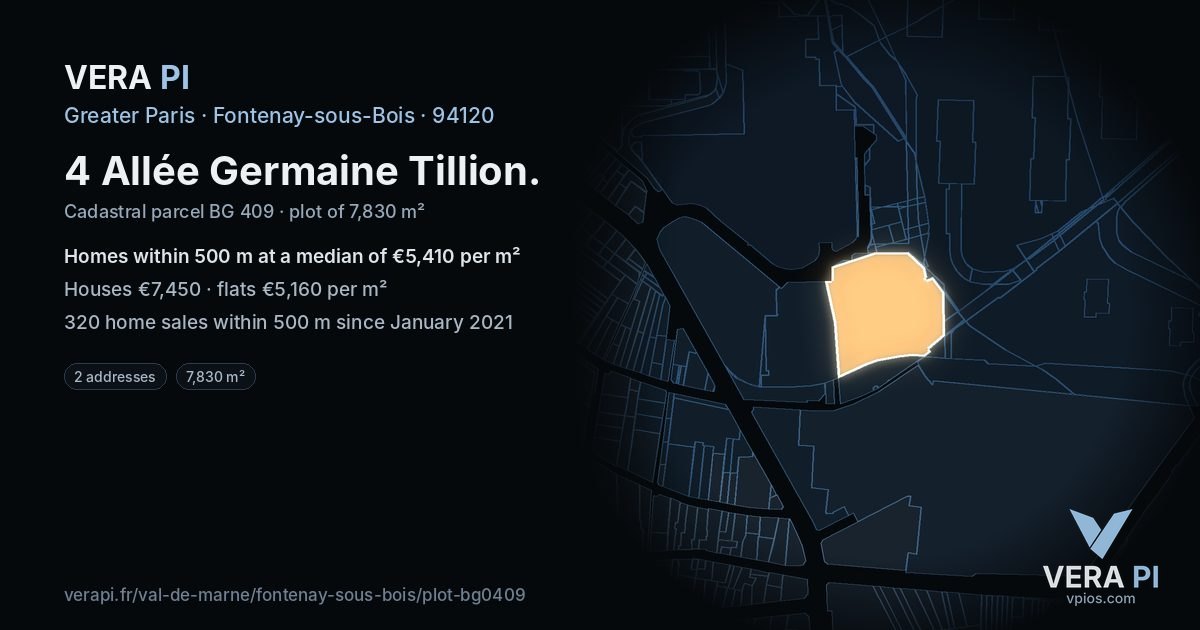 4 Allée Germaine Tillion, Fontenay-sous-Bois at night – the plot lit, the parcels around coloured by the prices near them