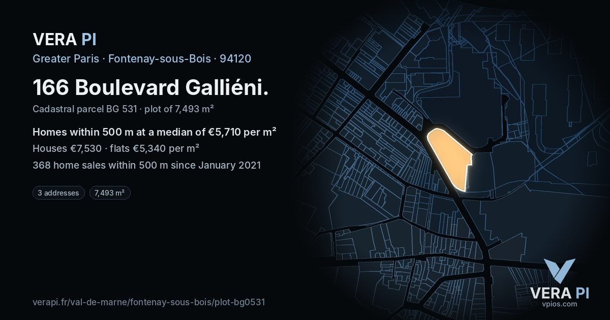 166 Boulevard Galliéni, Fontenay-sous-Bois at night – the plot lit, the parcels around coloured by the prices near them