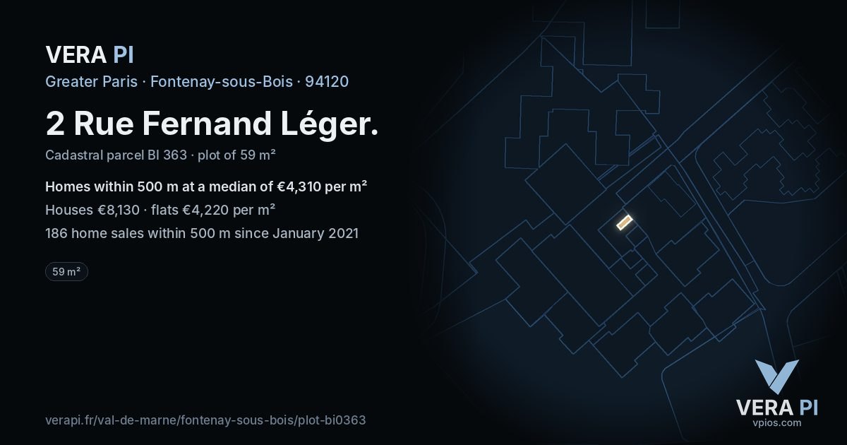 2 Rue Fernand Léger, Fontenay-sous-Bois at night – the plot lit, the parcels around coloured by the prices near them