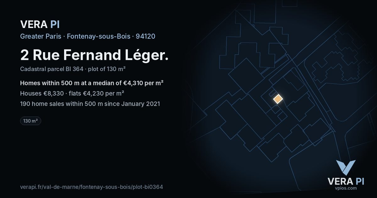 2 Rue Fernand Léger, Fontenay-sous-Bois at night – the plot lit, the parcels around coloured by the prices near them