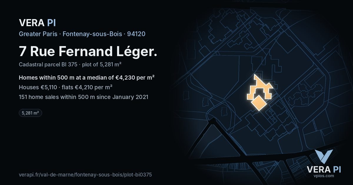 7 Rue Fernand Léger, Fontenay-sous-Bois at night – the plot lit, the parcels around coloured by the prices near them