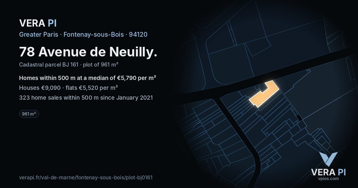 78 Avenue de Neuilly, Fontenay-sous-Bois at night – the plot lit, the parcels around coloured by the prices near them