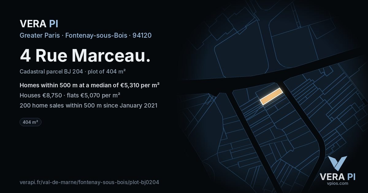 4 Rue Marceau, Fontenay-sous-Bois at night – the plot lit, the parcels around coloured by the prices near them