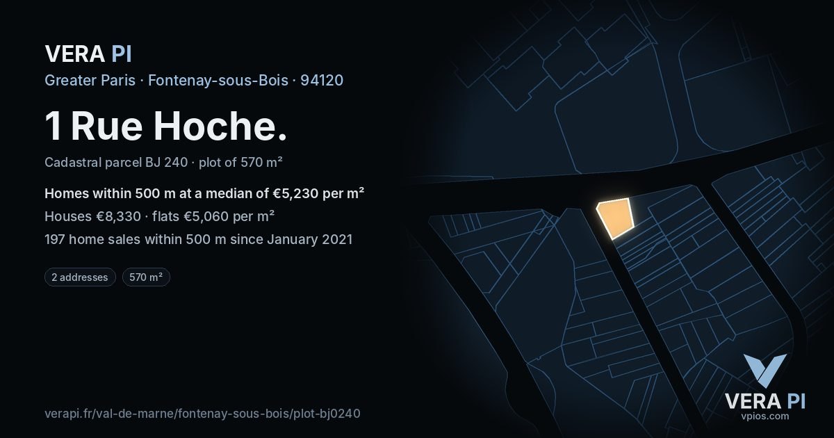 1 Rue Hoche, Fontenay-sous-Bois at night – the plot lit, the parcels around coloured by the prices near them