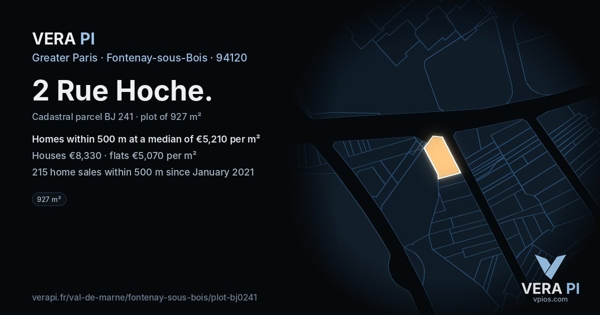 2 Rue Hoche, Fontenay-sous-Bois at night – the plot lit, the parcels around coloured by the prices near them