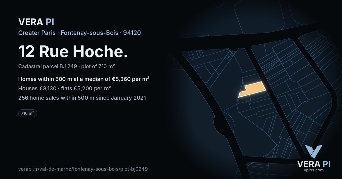 12 Rue Hoche, Fontenay-sous-Bois at night – the plot lit, the parcels around coloured by the prices near them