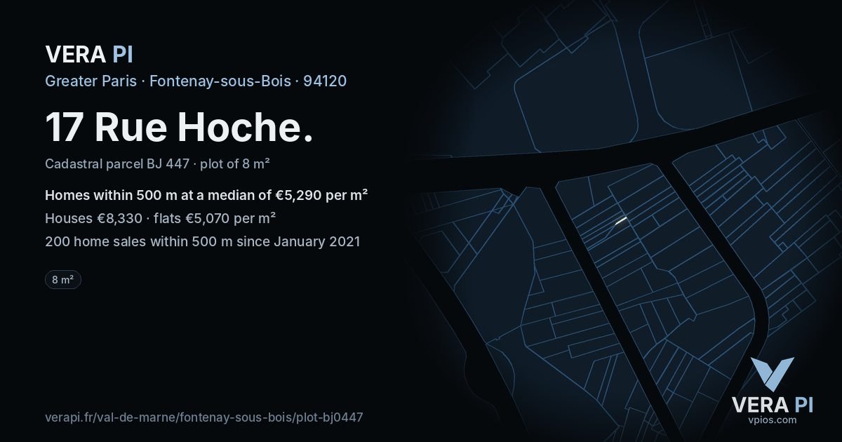 17 Rue Hoche, Fontenay-sous-Bois at night – the plot lit, the parcels around coloured by the prices near them