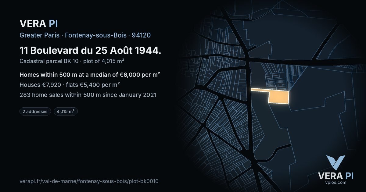 11 Boulevard du 25 Août 1944, Fontenay-sous-Bois at night – the plot lit, the parcels around coloured by the prices near them