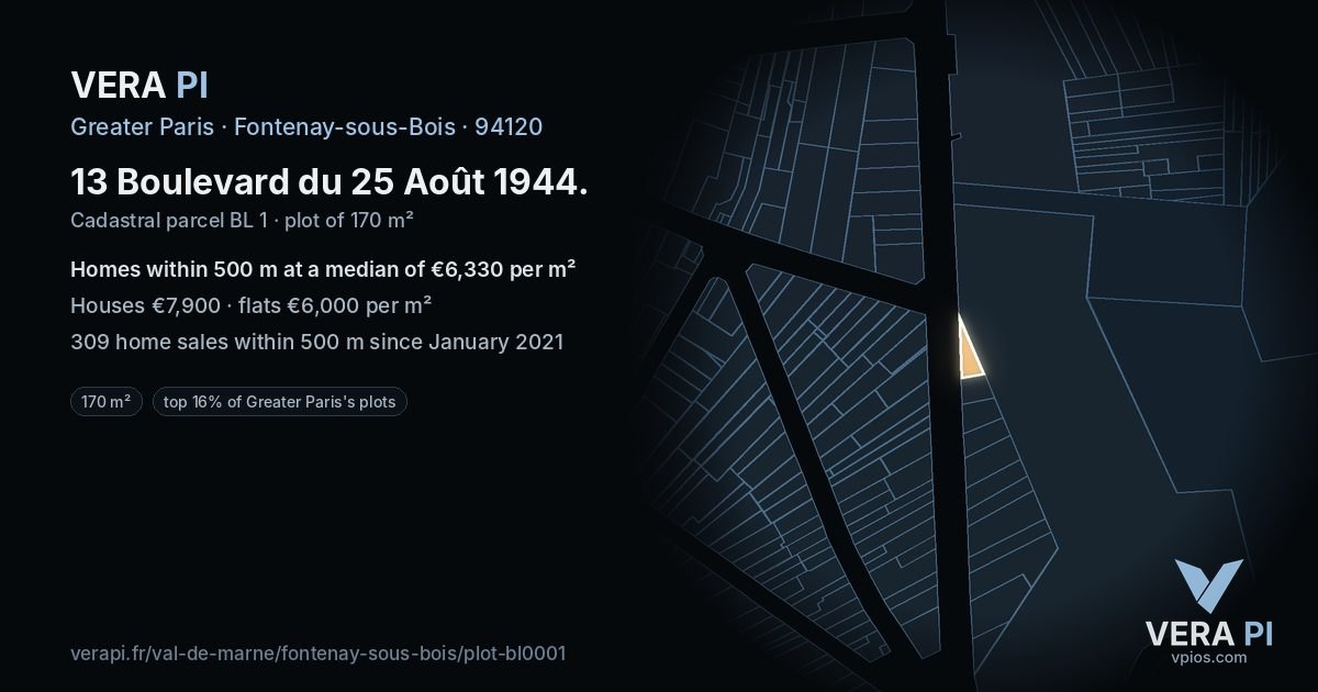 13 Boulevard du 25 Août 1944, Fontenay-sous-Bois at night – the plot lit, the parcels around coloured by the prices near them