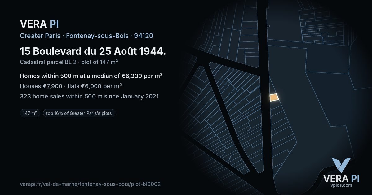 15 Boulevard du 25 Août 1944, Fontenay-sous-Bois at night – the plot lit, the parcels around coloured by the prices near them