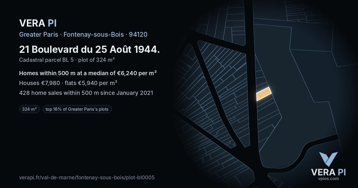 21 Boulevard du 25 Août 1944, Fontenay-sous-Bois at night – the plot lit, the parcels around coloured by the prices near them