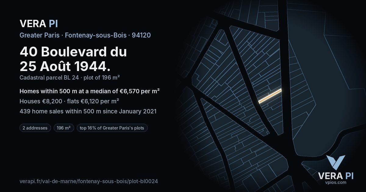 40 Boulevard du 25 Août 1944, Fontenay-sous-Bois at night – the plot lit, the parcels around coloured by the prices near them
