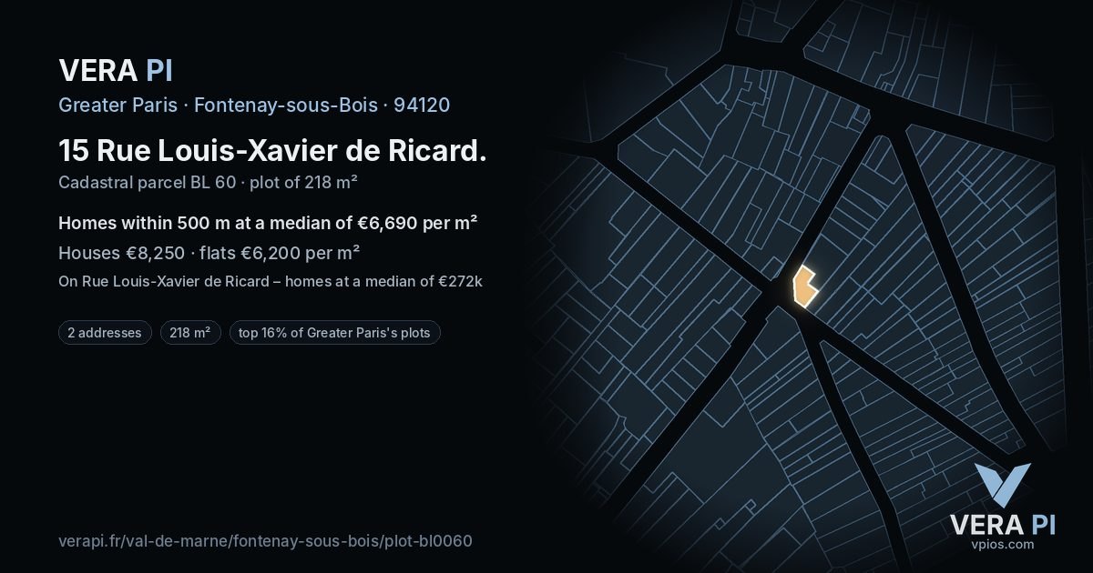 15 Rue Louis-Xavier de Ricard, Fontenay-sous-Bois at night – the plot lit, the parcels around coloured by the prices near them