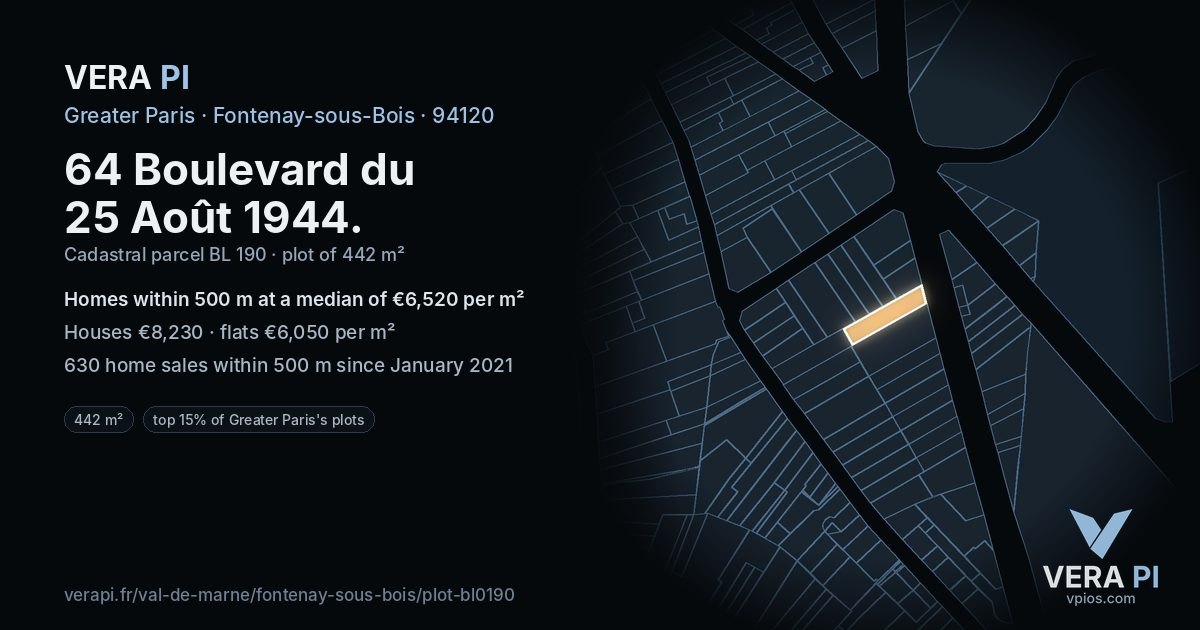 64 Boulevard du 25 Août 1944, Fontenay-sous-Bois at night – the plot lit, the parcels around coloured by the prices near them