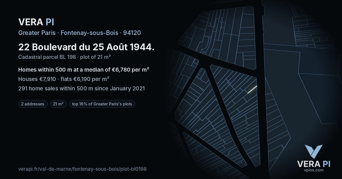 22 Boulevard du 25 Août 1944, Fontenay-sous-Bois at night – the plot lit, the parcels around coloured by the prices near them