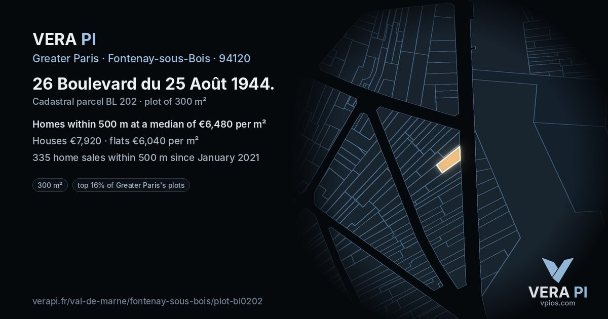 26 Boulevard du 25 Août 1944, Fontenay-sous-Bois at night – the plot lit, the parcels around coloured by the prices near them