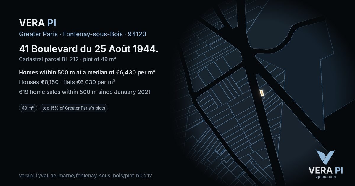41 Boulevard du 25 Août 1944, Fontenay-sous-Bois at night – the plot lit, the parcels around coloured by the prices near them
