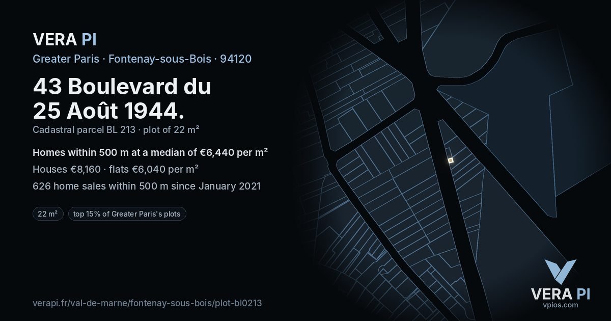 43 Boulevard du 25 Août 1944, Fontenay-sous-Bois at night – the plot lit, the parcels around coloured by the prices near them