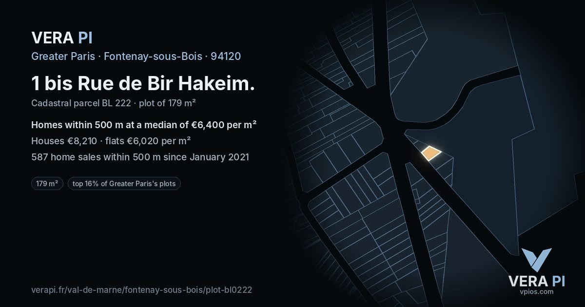 1 bis Rue de Bir Hakeim, Fontenay-sous-Bois at night – the plot lit, the parcels around coloured by the prices near them