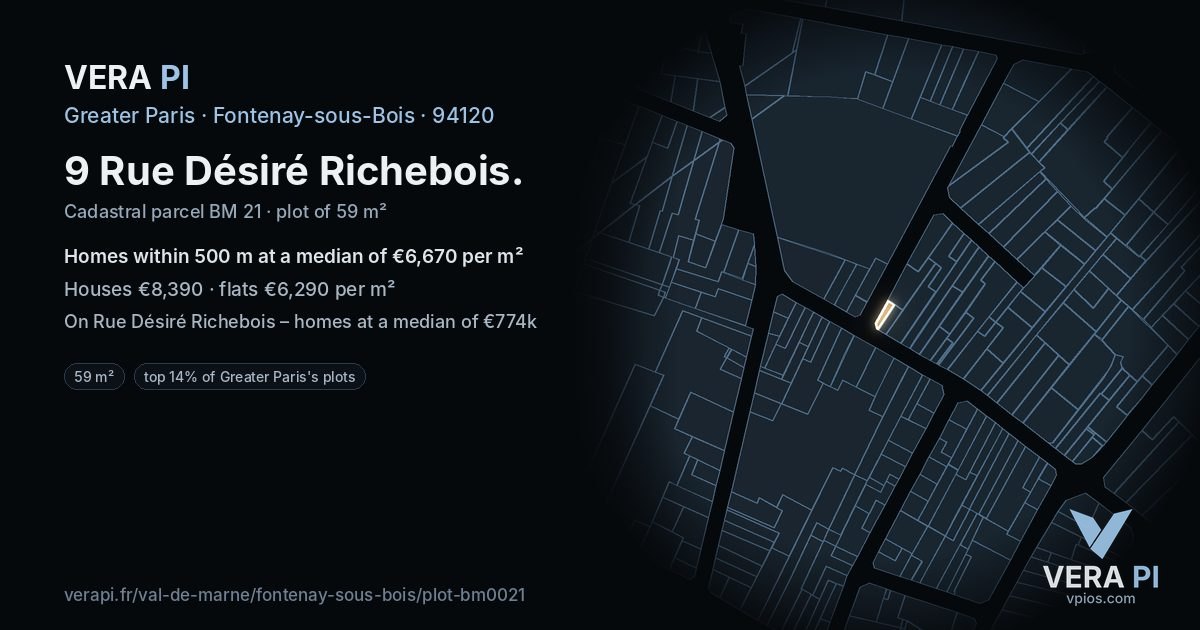 9 Rue Désiré Richebois, Fontenay-sous-Bois at night – the plot lit, the parcels around coloured by the prices near them