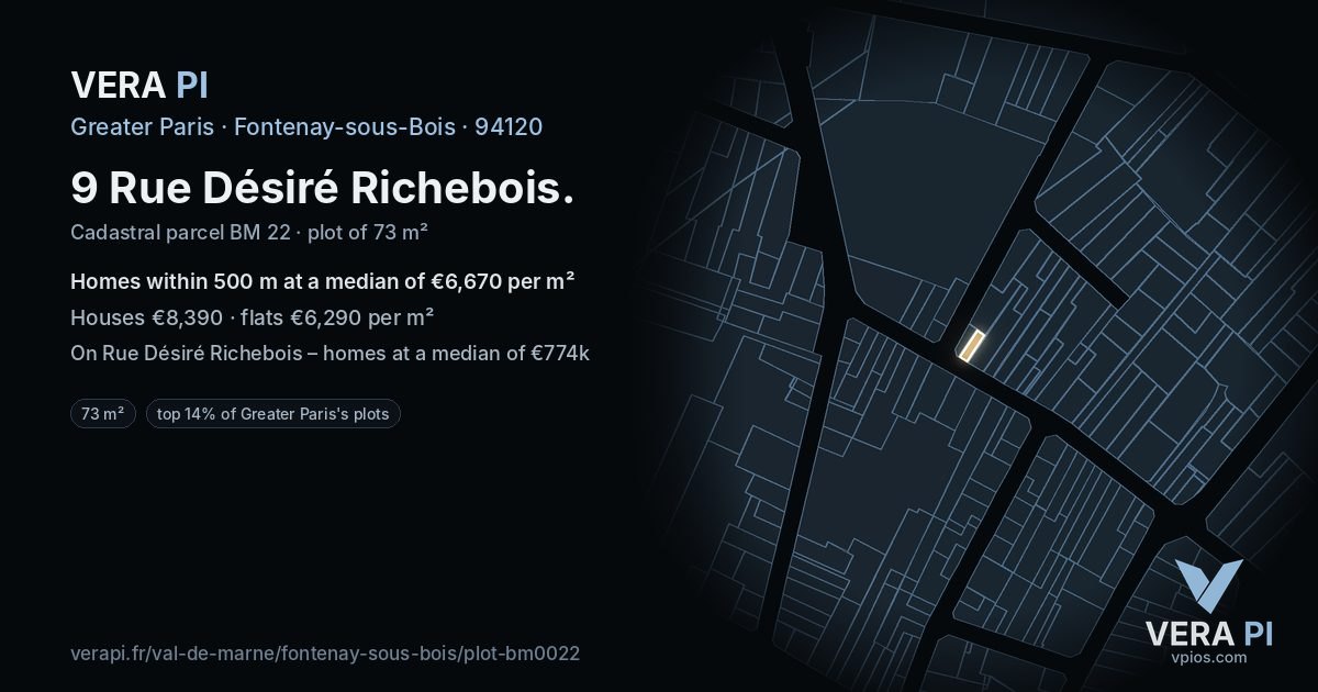 9 Rue Désiré Richebois, Fontenay-sous-Bois at night – the plot lit, the parcels around coloured by the prices near them