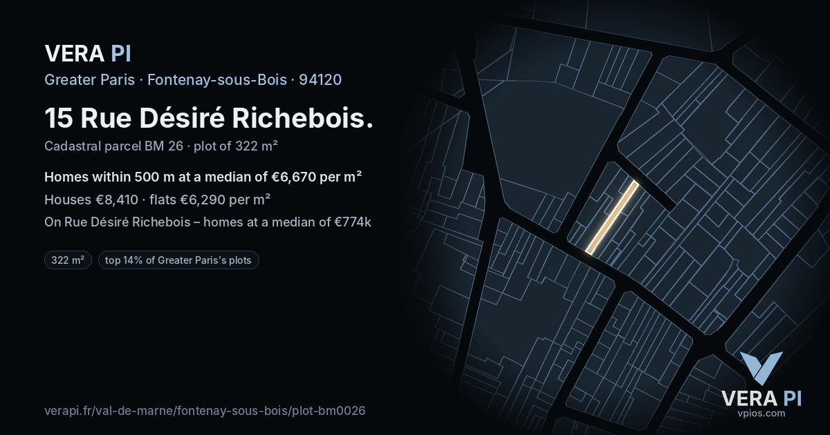 15 Rue Désiré Richebois, Fontenay-sous-Bois at night – the plot lit, the parcels around coloured by the prices near them