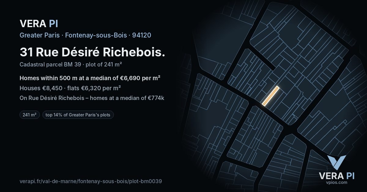 31 Rue Désiré Richebois, Fontenay-sous-Bois at night – the plot lit, the parcels around coloured by the prices near them