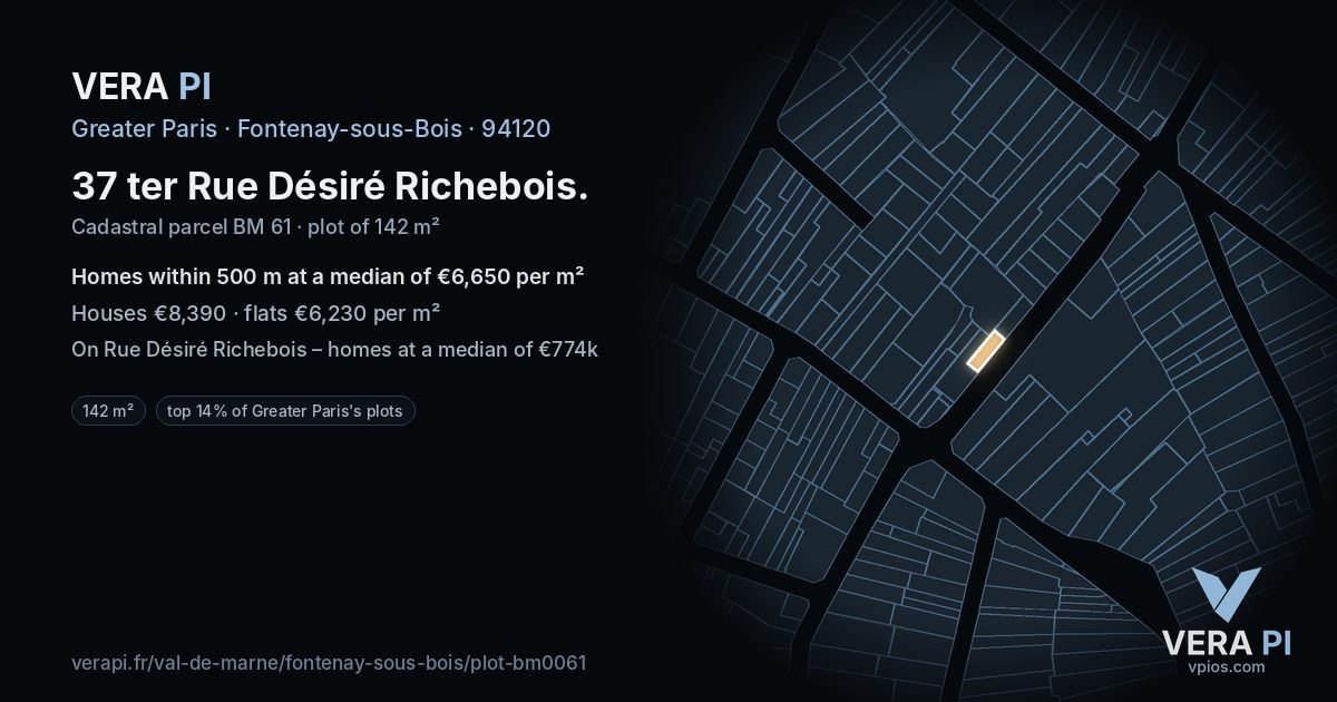 37 ter Rue Désiré Richebois, Fontenay-sous-Bois at night – the plot lit, the parcels around coloured by the prices near them