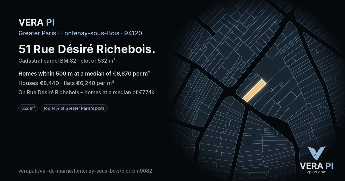 51 Rue Désiré Richebois, Fontenay-sous-Bois at night – the plot lit, the parcels around coloured by the prices near them