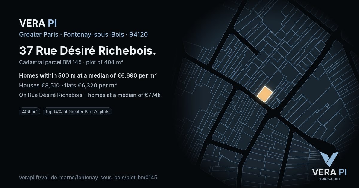 37 Rue Désiré Richebois, Fontenay-sous-Bois at night – the plot lit, the parcels around coloured by the prices near them