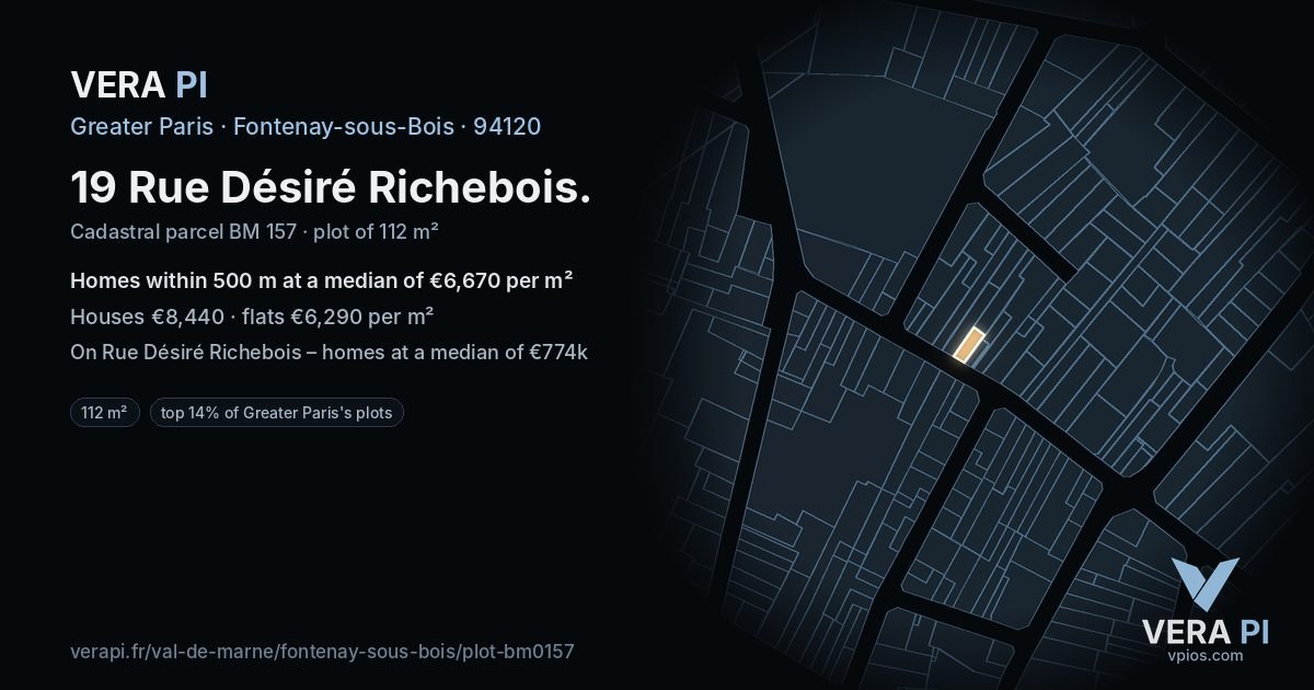 19 Rue Désiré Richebois, Fontenay-sous-Bois at night – the plot lit, the parcels around coloured by the prices near them