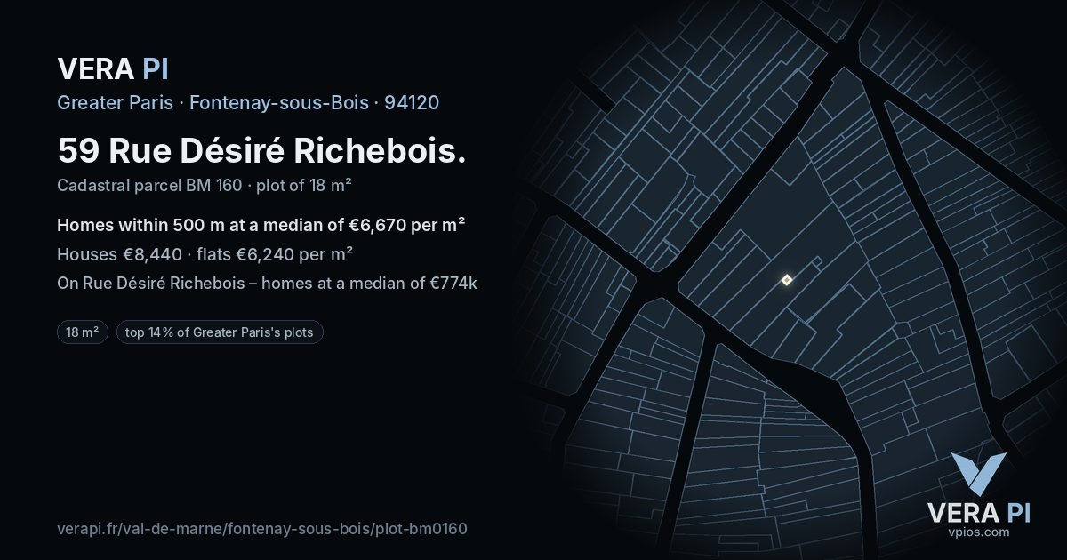59 Rue Désiré Richebois, Fontenay-sous-Bois at night – the plot lit, the parcels around coloured by the prices near them
