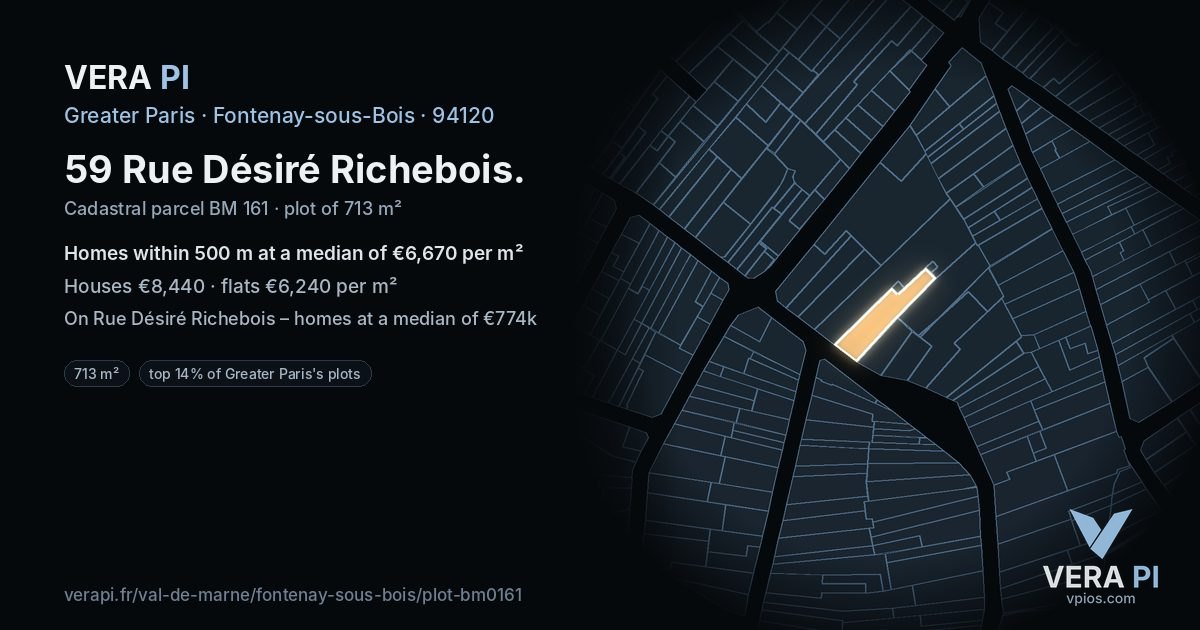 59 Rue Désiré Richebois, Fontenay-sous-Bois at night – the plot lit, the parcels around coloured by the prices near them