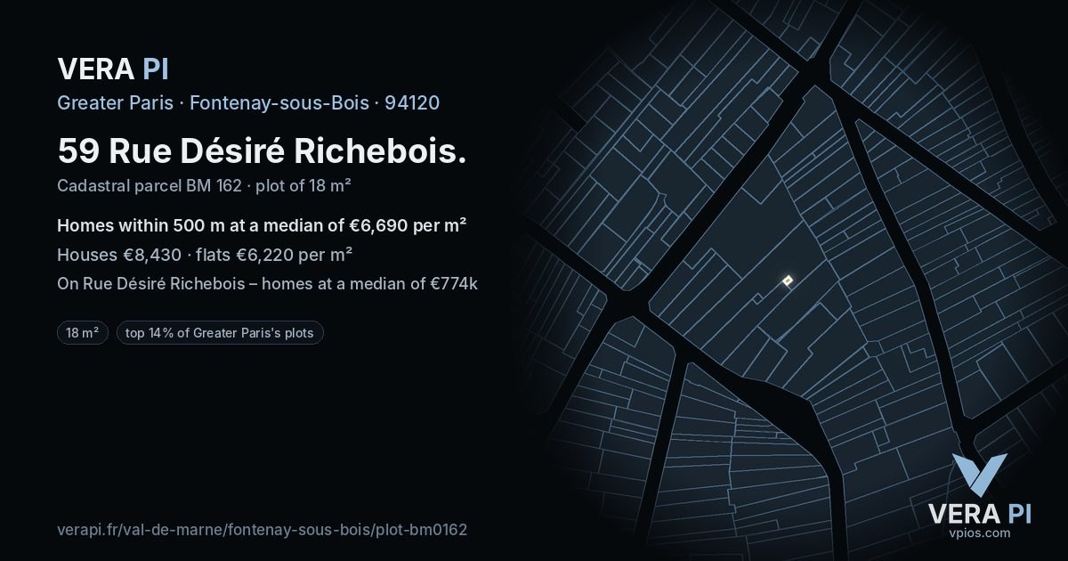 59 Rue Désiré Richebois, Fontenay-sous-Bois at night – the plot lit, the parcels around coloured by the prices near them