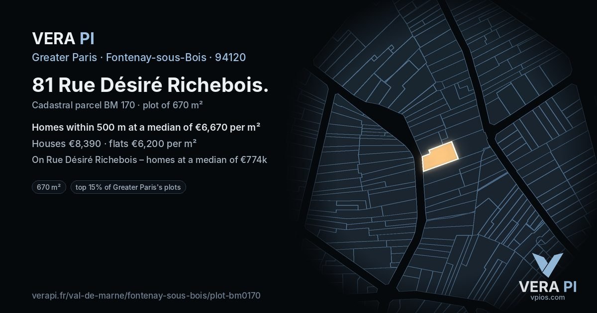 81 Rue Désiré Richebois, Fontenay-sous-Bois at night – the plot lit, the parcels around coloured by the prices near them