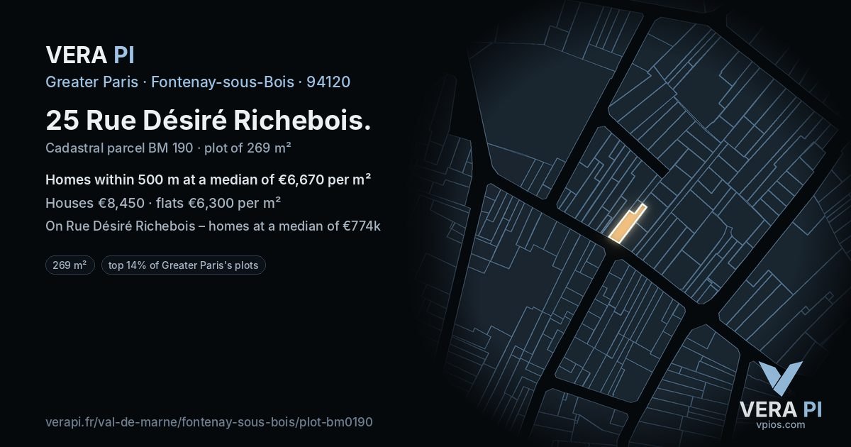 25 Rue Désiré Richebois, Fontenay-sous-Bois at night – the plot lit, the parcels around coloured by the prices near them